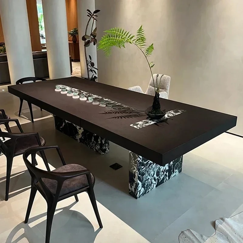 Cy56 YH Italian minimalist solid wood tea table light luxury modern black and white flower marble creative art tea table