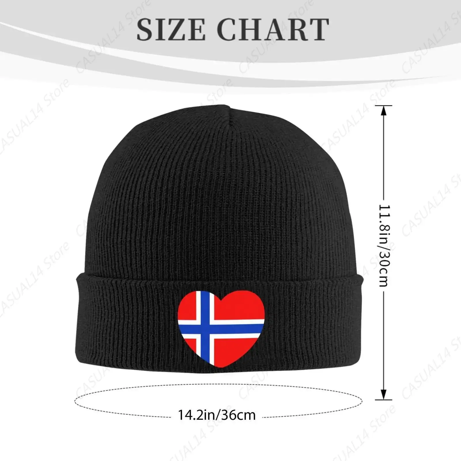 Norway Flag Heart Design Unisex Knitted Hat Outdoor Warm Men Solid Color Crimping Skullies Beanie Cap Hip Hop