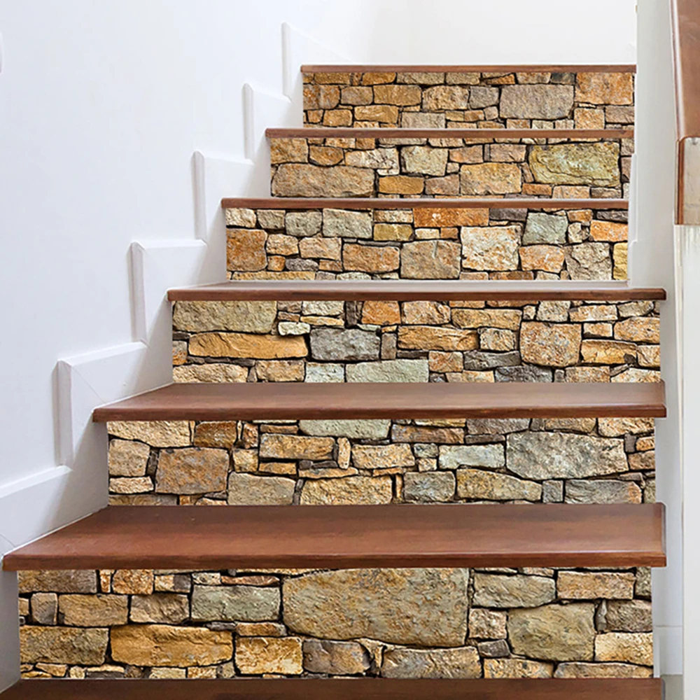 Retro Stone Wall Stair Riser Decals 100x18cm Peel & Stick Vinyl Rock Tile Stickers Removable DIY Staircase Renovation Home Decor