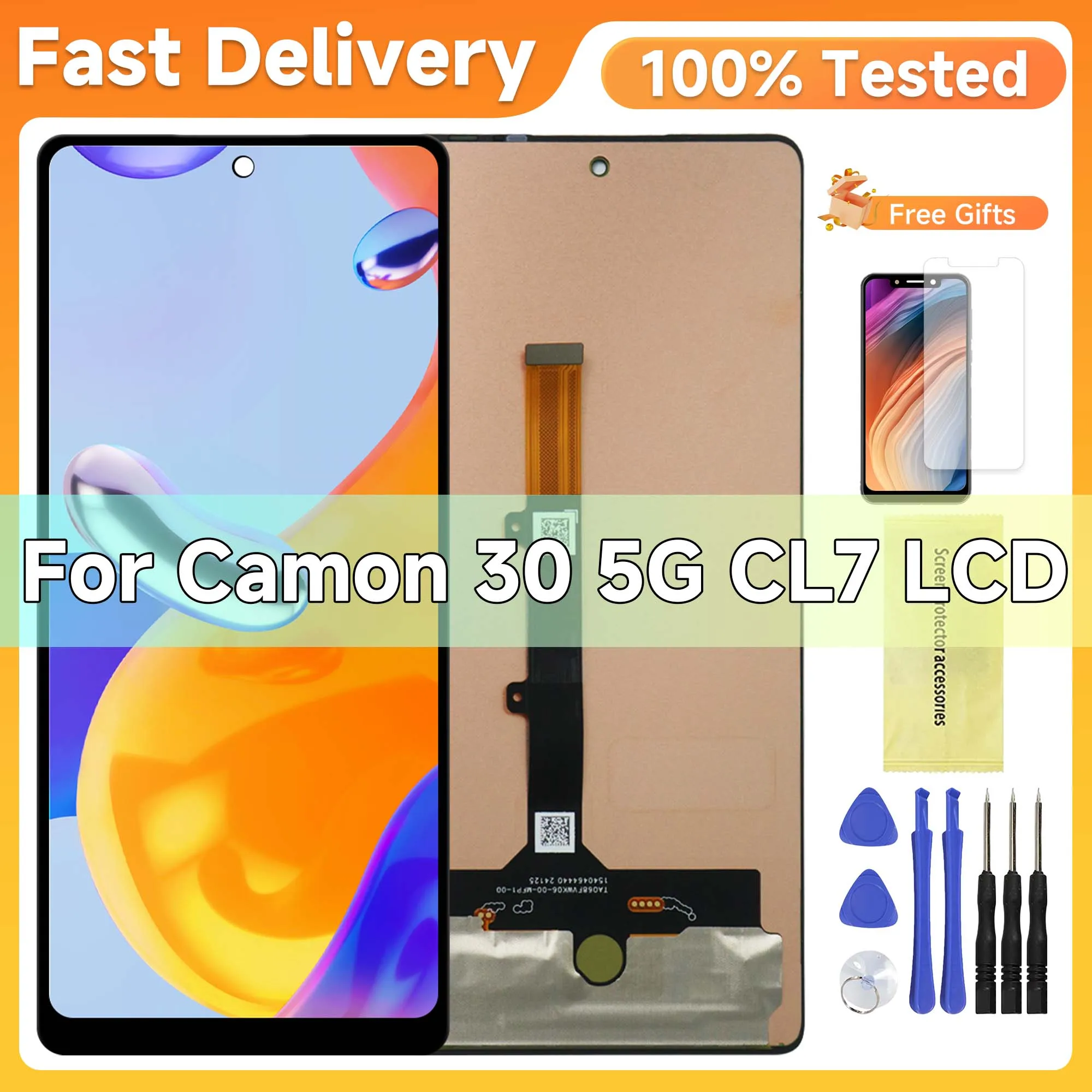 Original For Tecno Camon30 Camon 30 5G CL6 CL7 LCD Display Screen+Touch Digitizer Assembly For Tecno Camon 30 Replacement