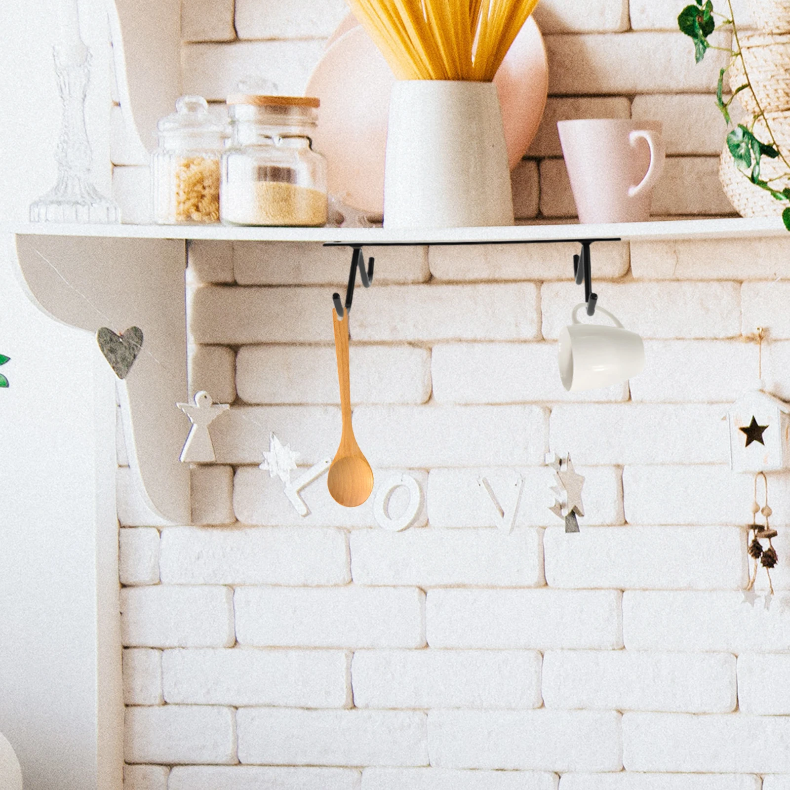 

2 Pcs Kitchen Hooks Rack Stainless Steel Mug Holders Coffee Cup Stand Under Cabinet Organizer Black 2 Hole Utensil Hanger