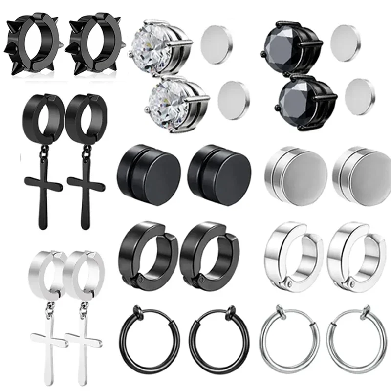 Orecchini Non forati orecchino a cerchio finto classico senza foro Punk senza Piercing Hip-hop Black Ear Bone Buckle Ear Clips Jewelry