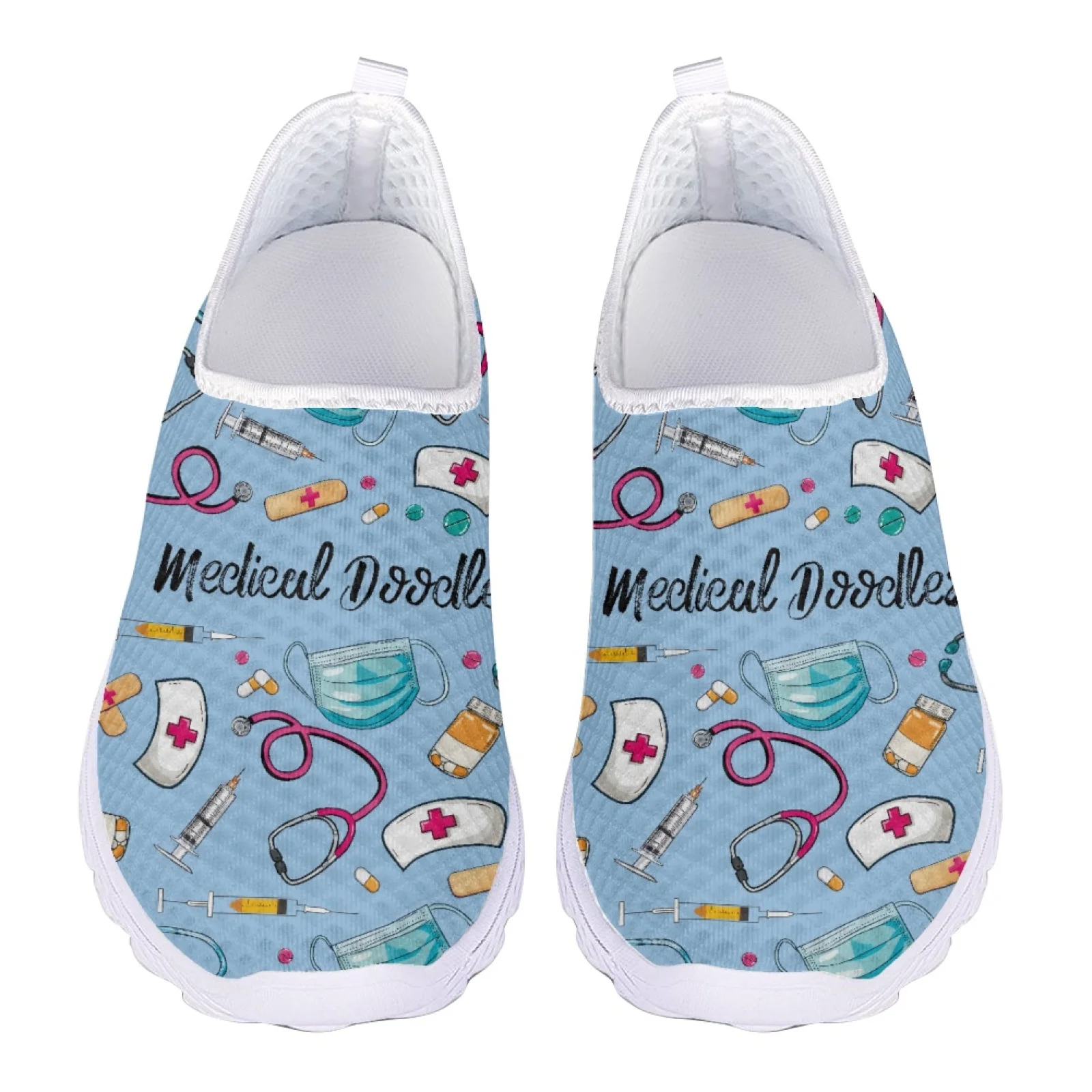 Mesh Sneakers Casual Shoes for Women 2025 Nurse Print Penny Loafers Woman Slip On Flats Lightweight Summer Ladies Sport Shoes