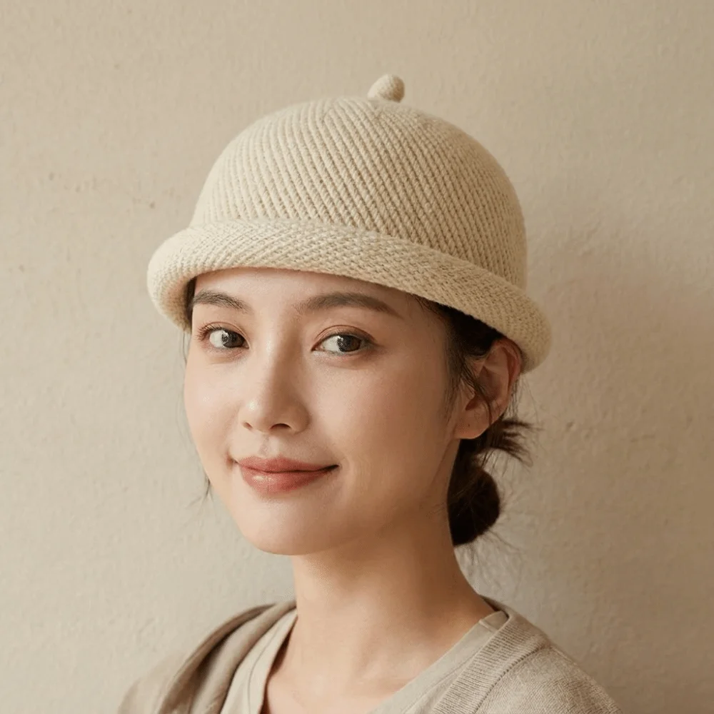 Fashion Solid Color Melon Skin Hat Knitted Keep Warm Painter Hat Rolled Edge Multifunction Pacifier Cap Winter
