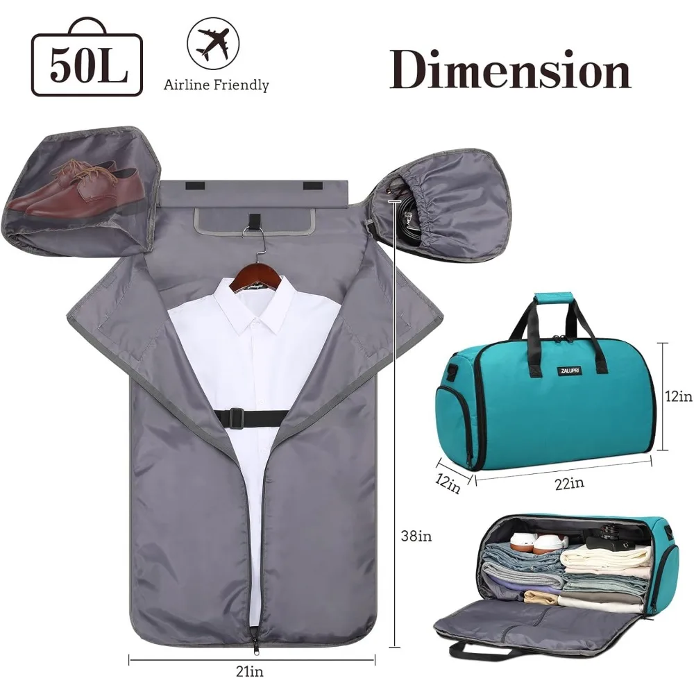 حقائب سفر واق من المطر للملابس، عطلة نهاية الأسبوع سعة 45 لترًا لرحلات يومين، خالية من التجاعيد، حجرة للأحذية #4