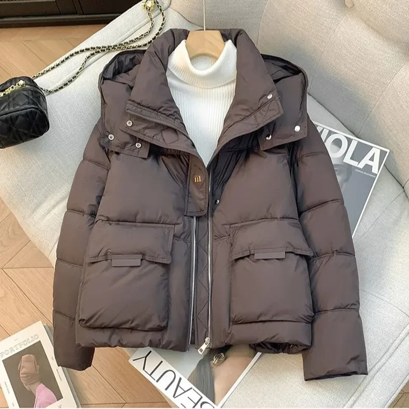 Winter New 2026 Chic Down Cotton-Padded Jacket Women's Short Overcoat Korean Hooded Thick Warm Parka Fashion Loose Cotton Jacket