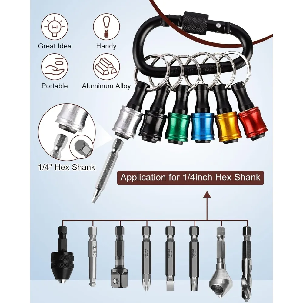 12PCS Bit Holder Keychain Quick Release 1/4 Bit Holder for Impact Driver Drill Bit Extension Bar with 105° Right Angle Drill