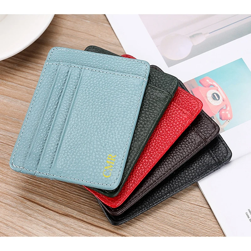 Free Customized Real Leather Card Case Top Layer Cowhide Card Clip Ultra-thin ID Card Wallet Multi Slots Driving License Holder