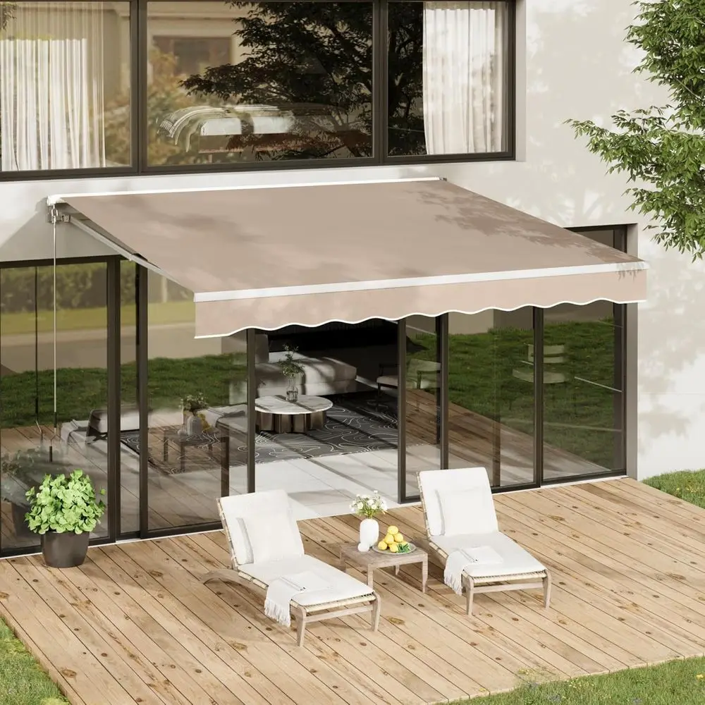 10'×8' Patio Awning Retractable Sun Shade Awning Cover Outdoor Patio Sunsetter Deck Awnings with Manual Crank Handle, Beige