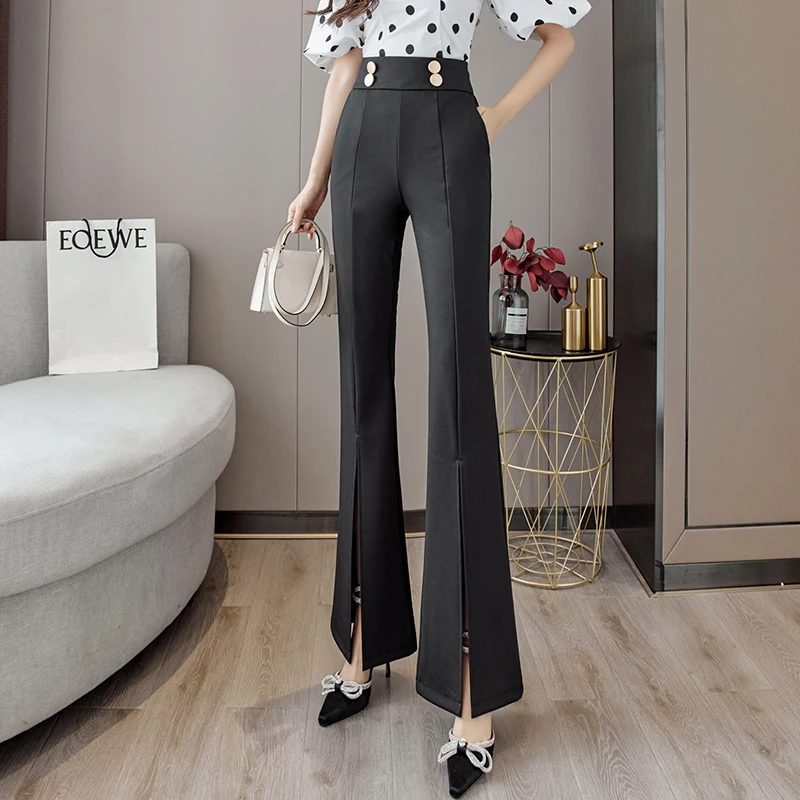 

Superior Design Koren Fashion Office Ladies Split Hem Bell-bottoms Pants Women High Waist Black Cropped Trousers Dropshipping 2