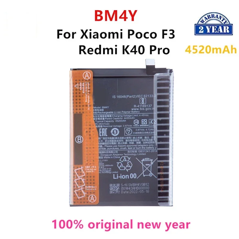 Gloednieuwe BM4Y 4520mAh Batterij Voor Xiaomi Poco F3/Redmi K40 Pro/K40 Pro Telefoon Vervangende Batterijen + Gereedschap