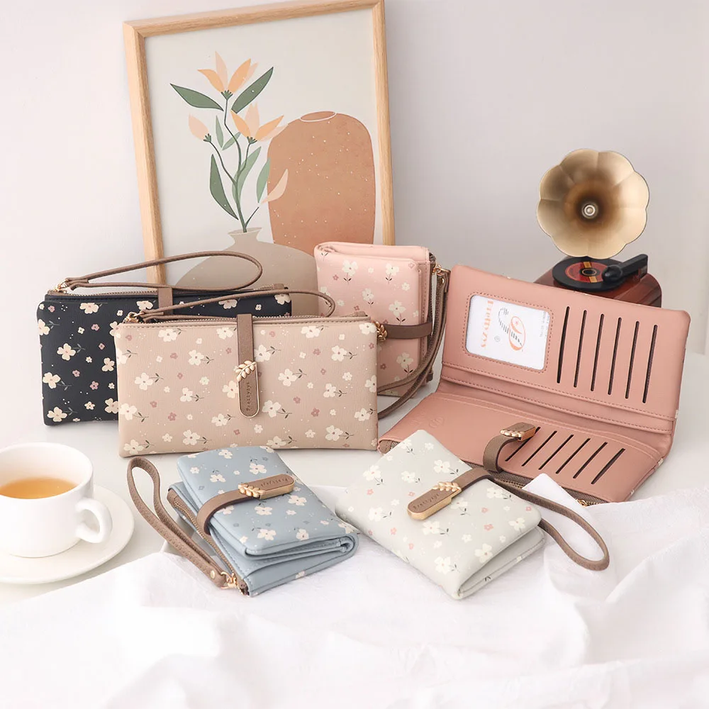 Floral Print Women Leather Bag Long Zipper Coin Purse Portable Card Holder Large Capacity Women Clutch Bag For Ladies Daily Use