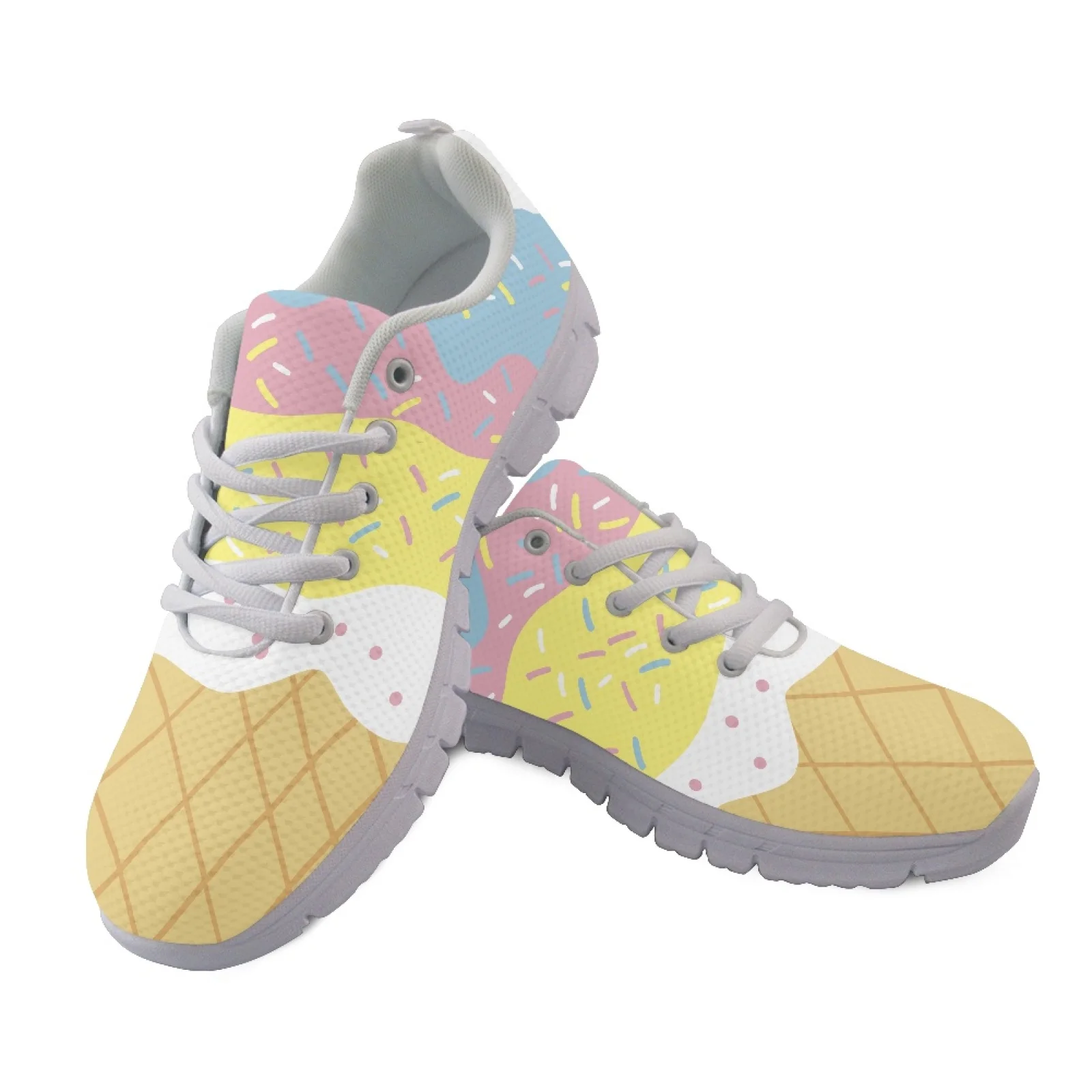 Coloranimal Ice Cream Waffle Lightweight Running Sneakers, Mesh and EVA Sole Mens Lace up Athletic Trainers for Walking