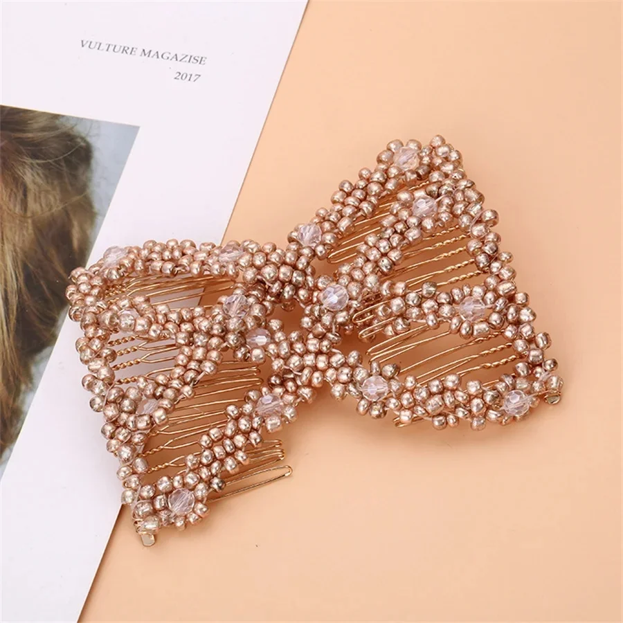 New Women comb Hair Accessories Pearl Beaded Elastic Hair Claw Hairpin Magic Comb Up-Do Hairstyle Bun Maker Tool Ponytail Hairdo