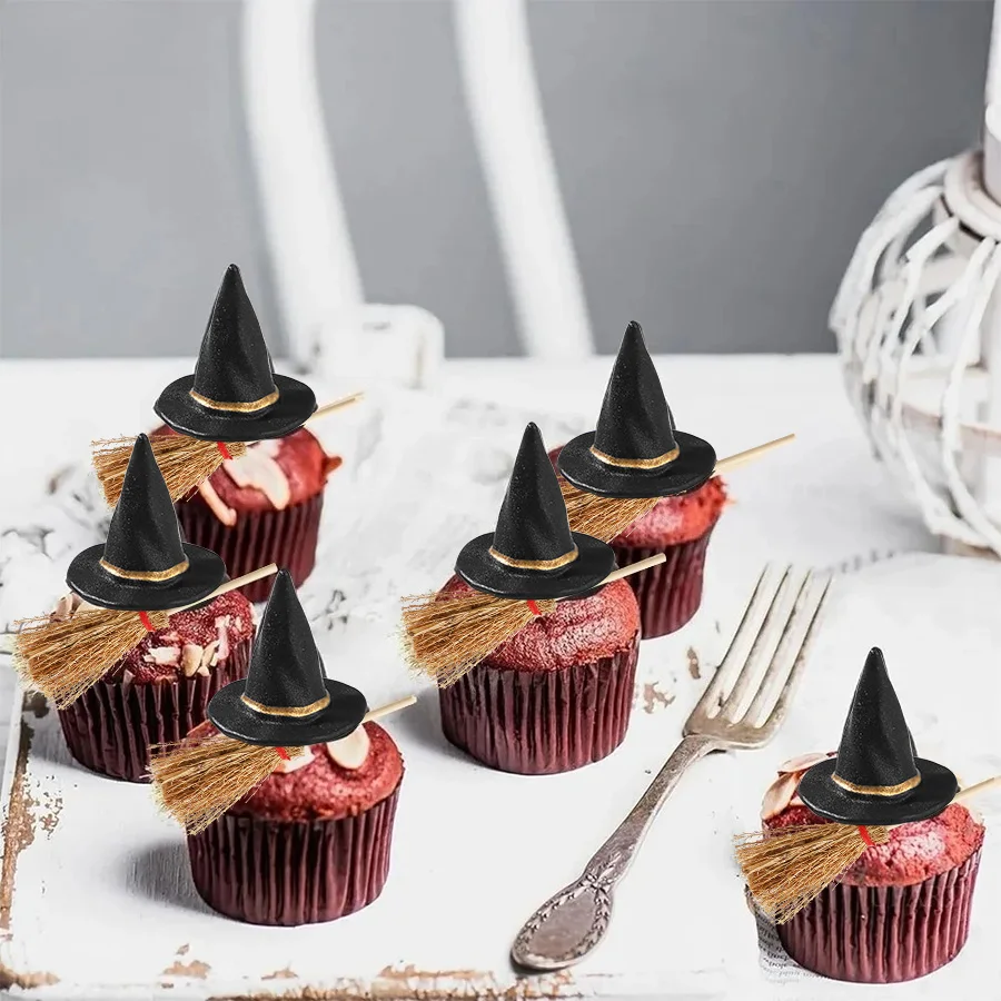 20 Stück Miniatur-Hexenhüte und Mini-Besen, Halloween-Party, Mini-Zaubererhüte, Kuchendekorationen, Hochzeit, Geburtstag, Party, DIY-Basteln – Detail 3