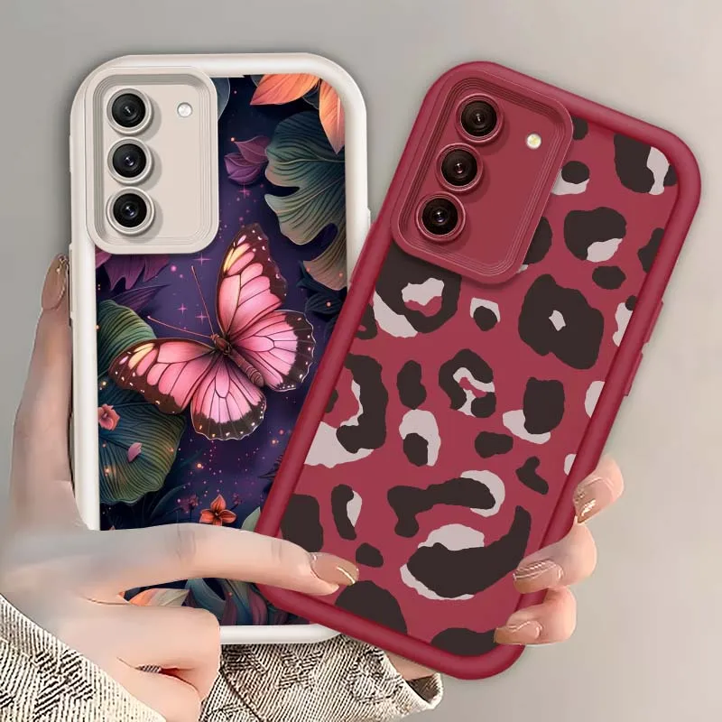 

Leopard Print Flower Butterfly For Samsung Galaxy S25 S24 S23 S22 S21 S20 Ultra Plus FE 5G Eye Ladder Soft TPU Cover Phone Case