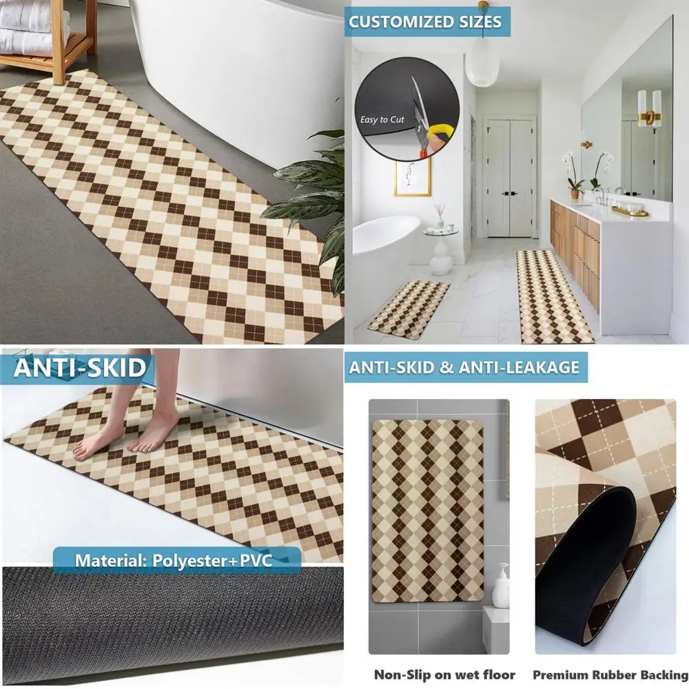 

custom-sized rubber non-slip, quick-dry, super absorbent thin bathroom rugs - washable mats for in-door use
