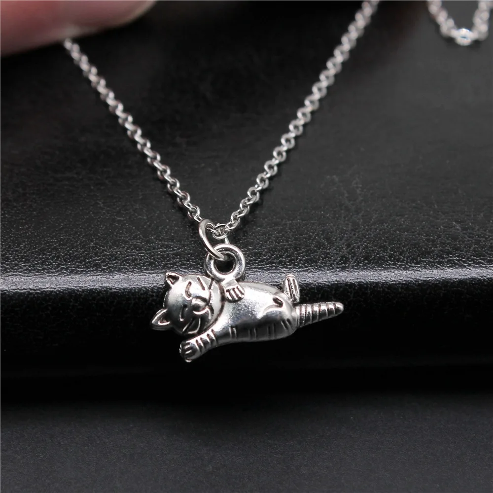 Simple Classic Fashion 20x12mm Antique Silver Color Cute Cat Pendant Girl Women Short Chain Necklaces Choker Necklace