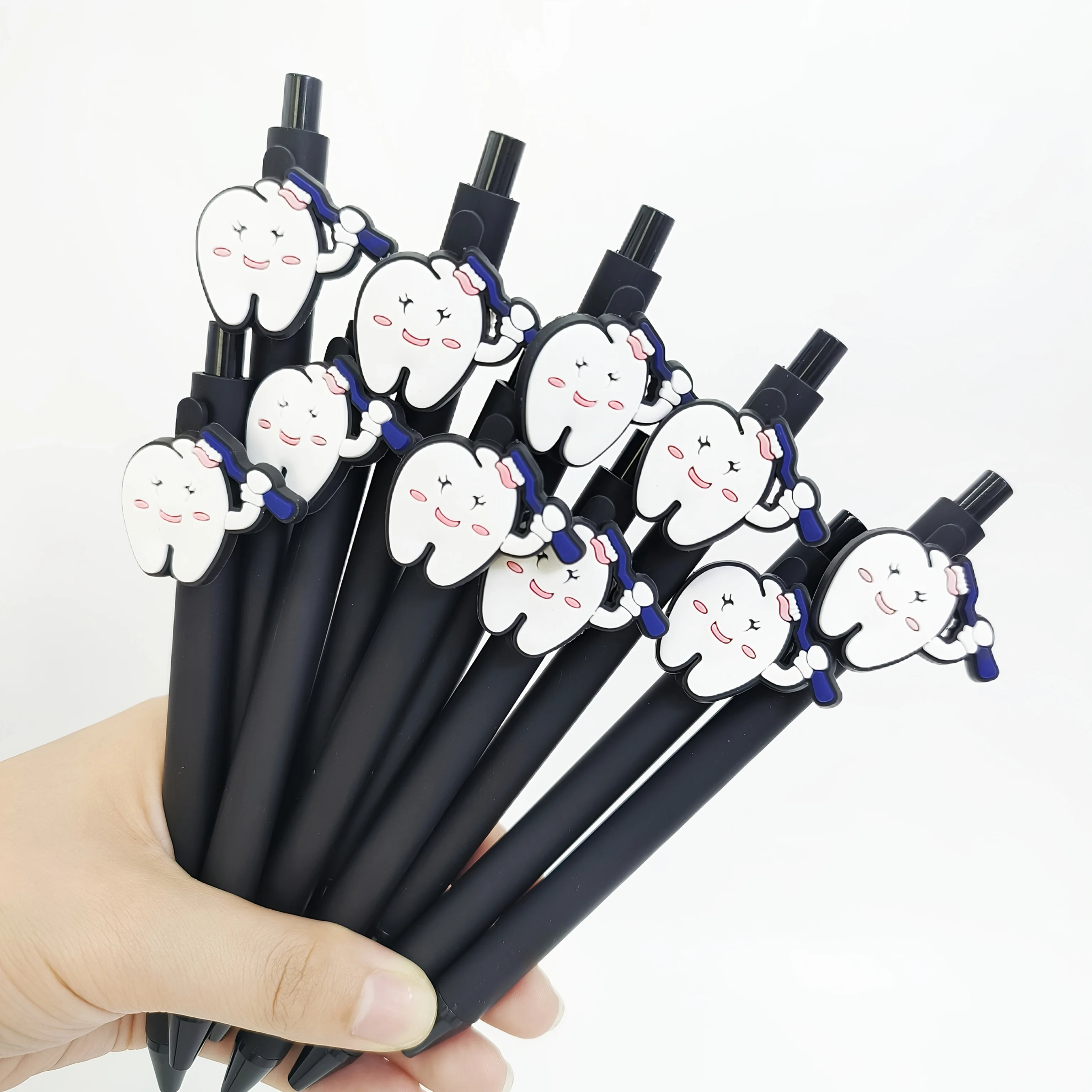 10Pcs tooth ballpoint pen, PVC soft rubber patch pen, World Love Teeth Day ballpoint pen, student school season gift pen