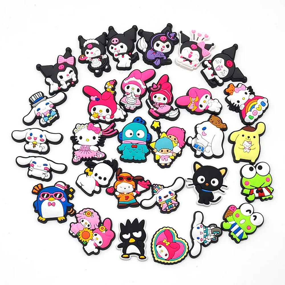 30Pcs Set Cute Sanrio Shoe Charms Kawaii Cinnamoroll My Melody Kuromi Shoe Accessories Decration Crocs DIY Sandals for Kids Gift