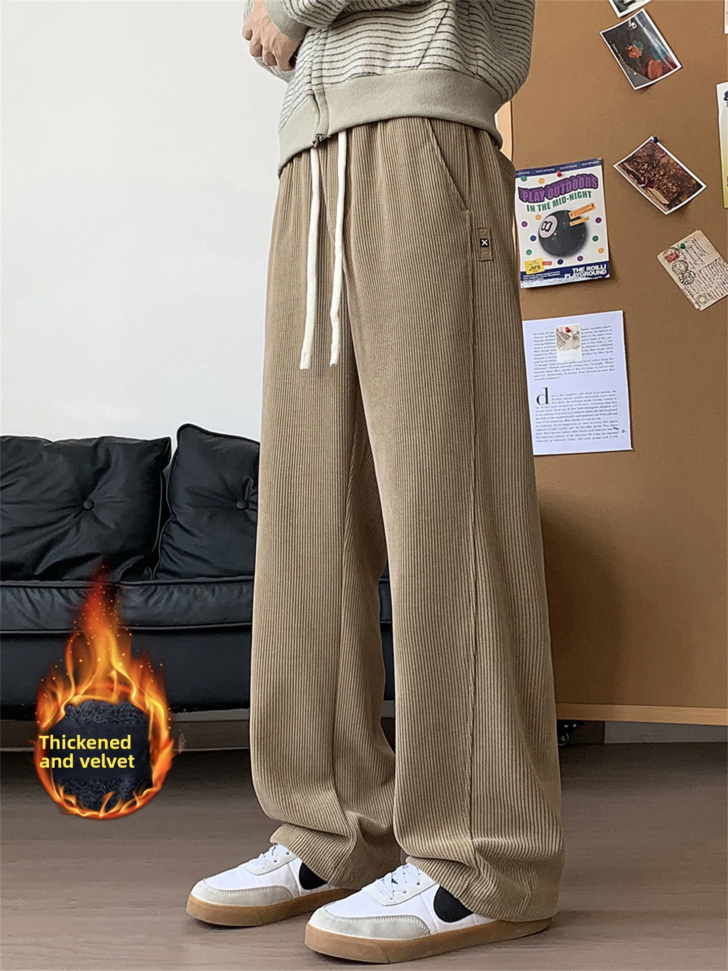 

Мужские широкие вельветовые брюки American Style, утепленные флисом, прямого кроя, теплые, морозостойкие, повседневные, длинные