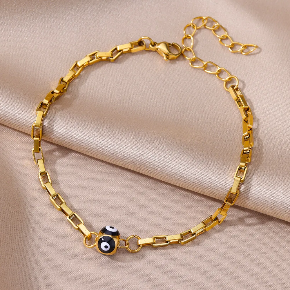 Stainless Steel Evil Eye Anklets For Women Gold Color Chain Round Evil Eye Anklets Bracelet Fashion Summer Beach Foot Jewelry Gi