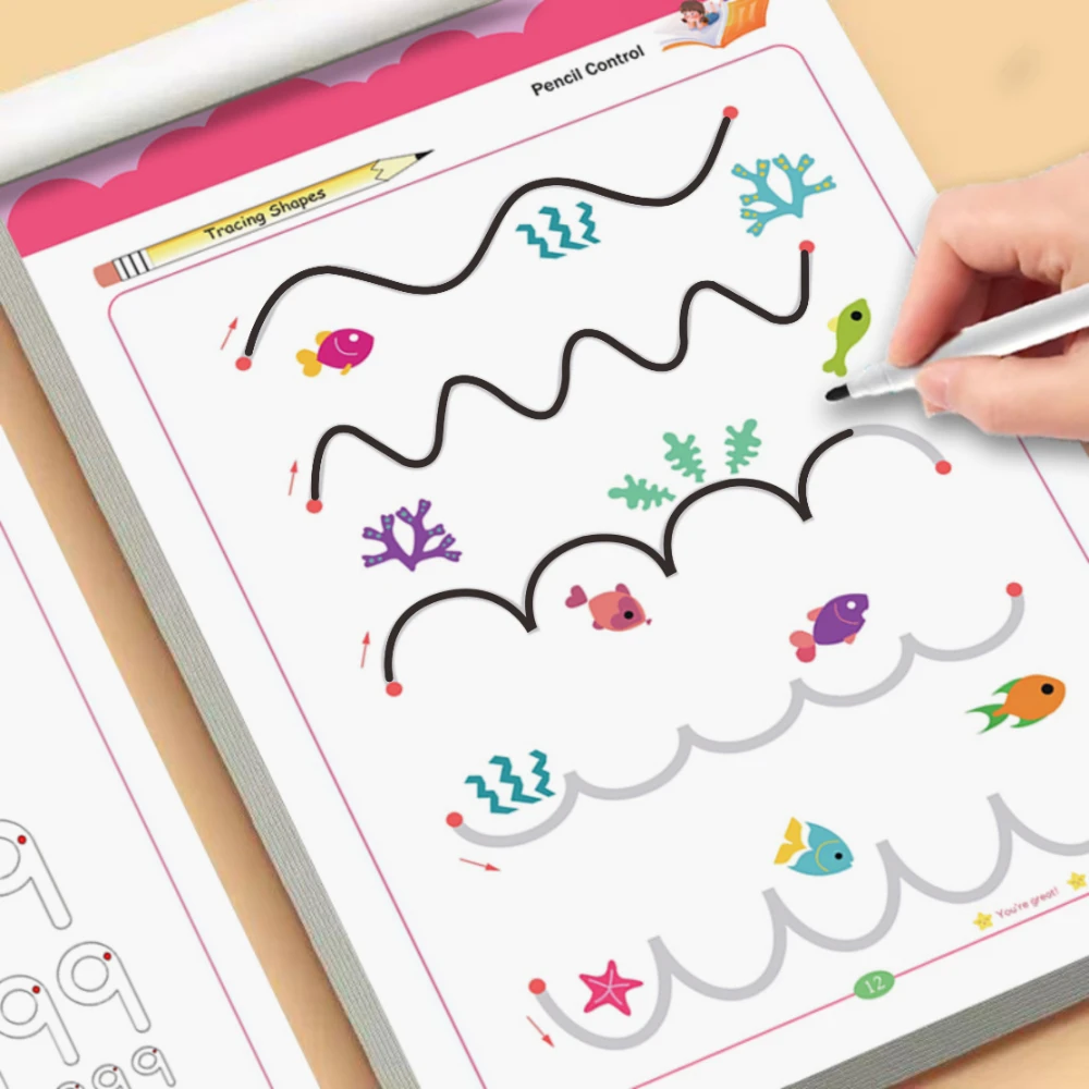 32 Pages Kids Pencil Control Workbook Preschool Handwriting & Fine Motor Skills Tracing Book