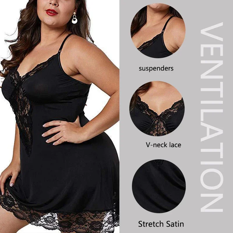 Sexy Women Large Size Loose Deep V Lace Lace Sling Home Sleep Dress Ladies Strapless Beauty Back Suspenders Nightgown
