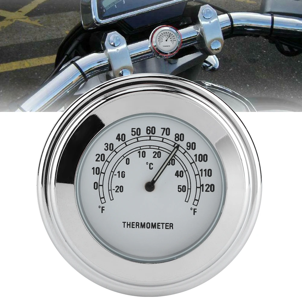 1in 7/8in Handlebar Mount Thermometer 50℃ Measuring Dial Weatherproof for Motorcycle Motorbike Accessory Temperature Dial