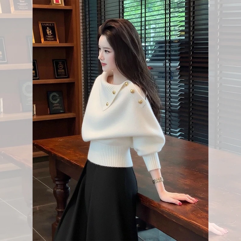 

Осень-зима 202, новые модные темпераментные вязаные свитера, женские элегантные винтажные теплые пуловеры для поездок на работу