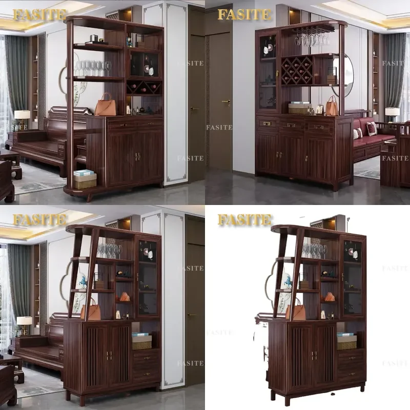 For New Chinese Style Solid Wood Porch Cabinet Living Room Screen Ebony Partition Large Capacity Multi Layer Double Sided