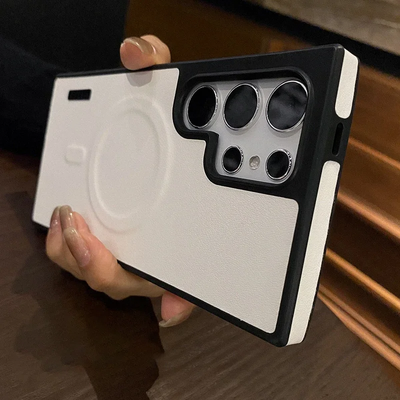 

Роскошный матовый кожаный магнитный чехол с беспроводной зарядкой для Samsung Galaxy S24 Ultra S23 S22, противоударный мягкий защитный чехол-бампер