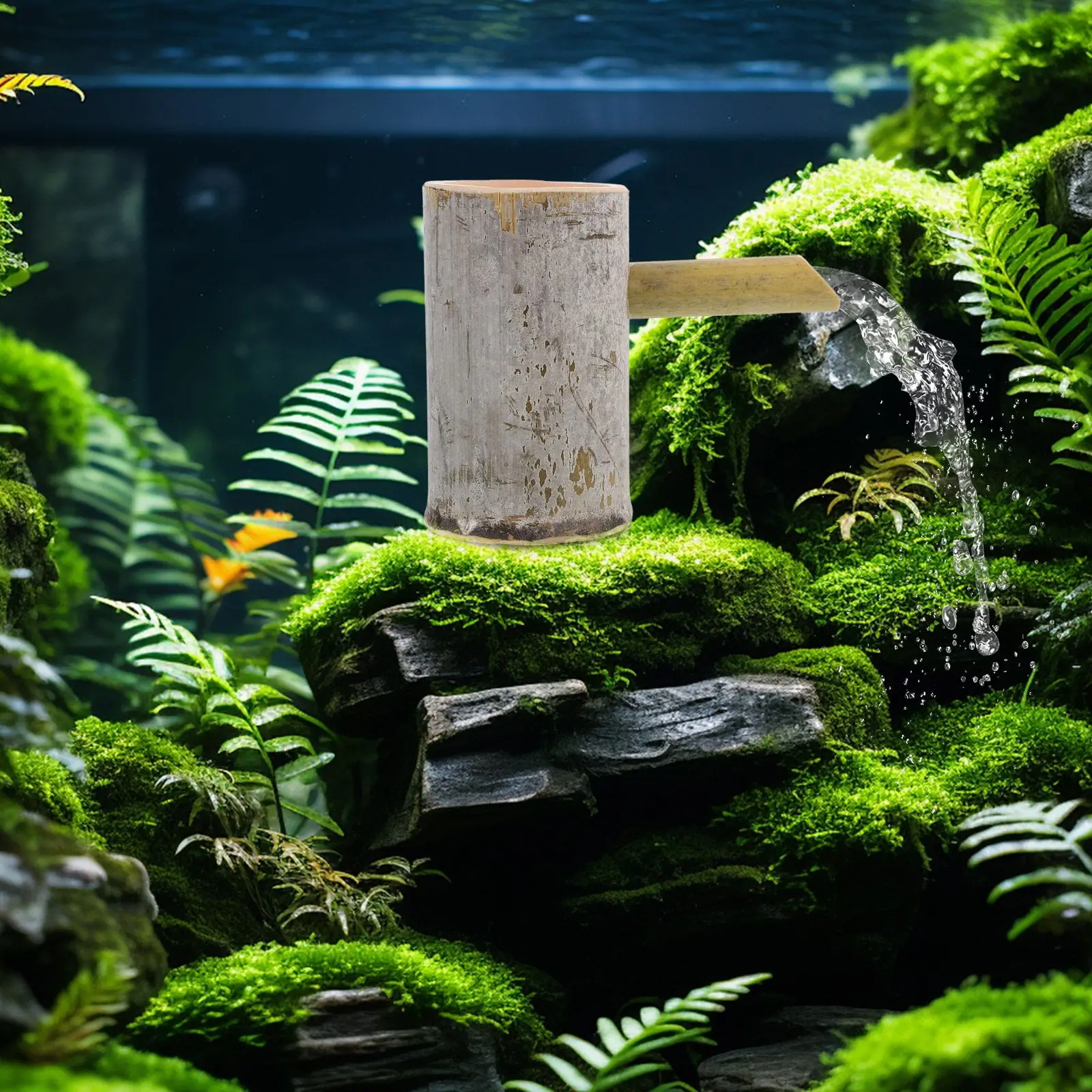 Decorazione in tubo di bambù Acquario Fontana d'acqua Rilassamento interno Fontane di bambù Beccuccio da patio Acquario da giardino Decor Lungo