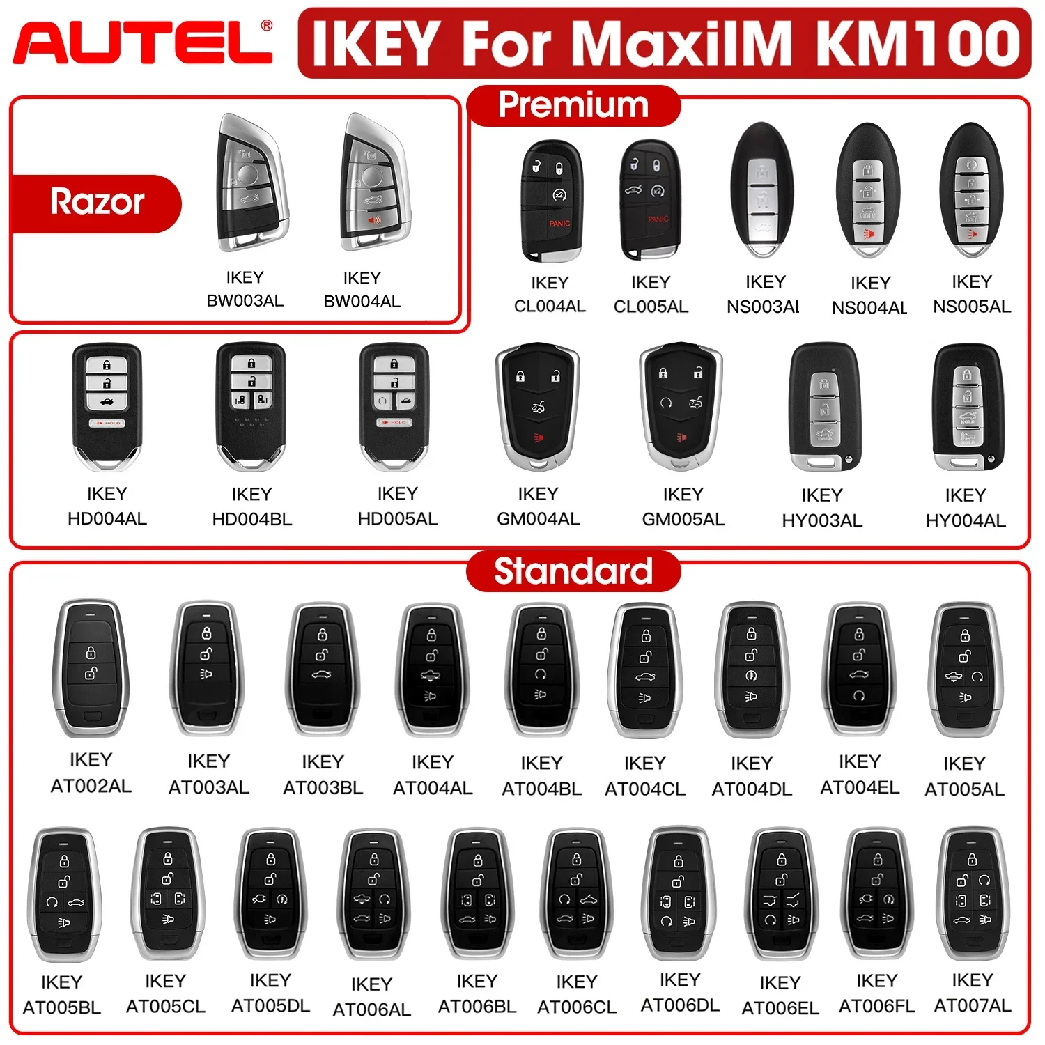 Autel IKEY Series uniwersalny inteligentny klucz zdalny używany z programatorem kluczy KM100 IM508 dla BMW/Hyundai/Nissan/Chryslers/Ford/Hyundai