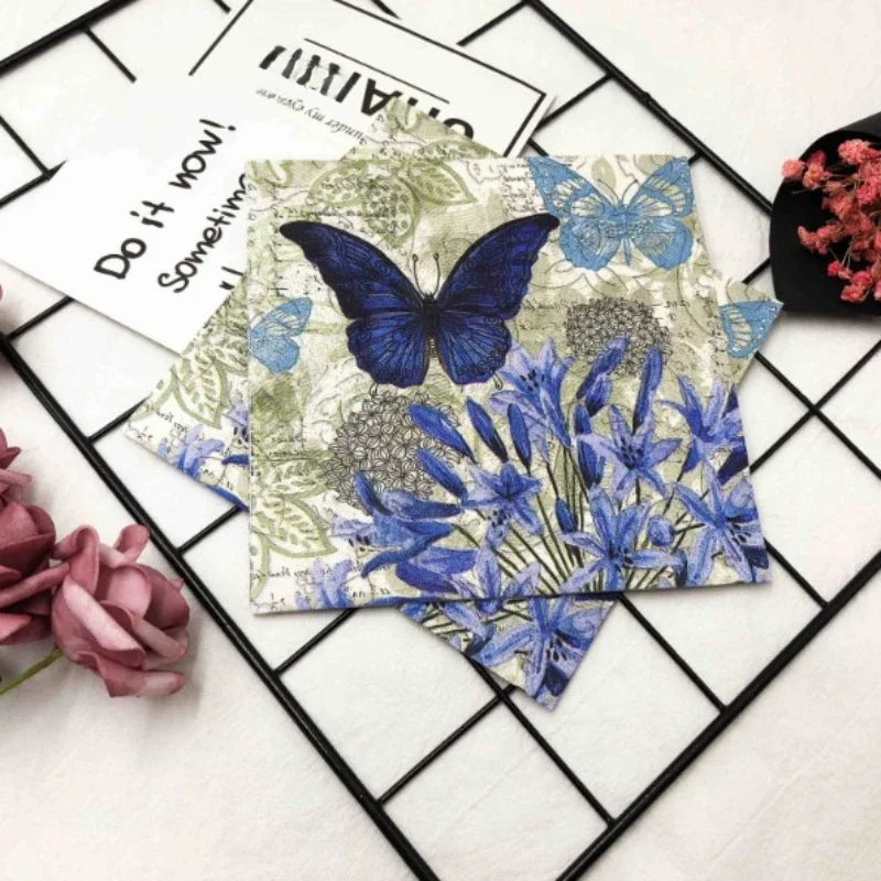 20pcs/pac Butterfly Flower and Grass Colorful Printed Napkin Square Paper Napkin Restaurant Cafe Folded Facial Towel 2 Ply 33cm