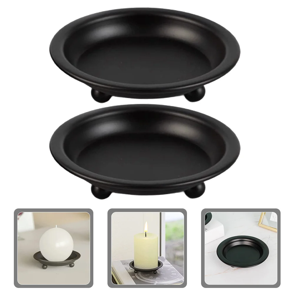 

2Pcs Metal Plates Set Sturdy Pillar Holders Decorative Tray for Wedding Birthday Christmas Home Decoration