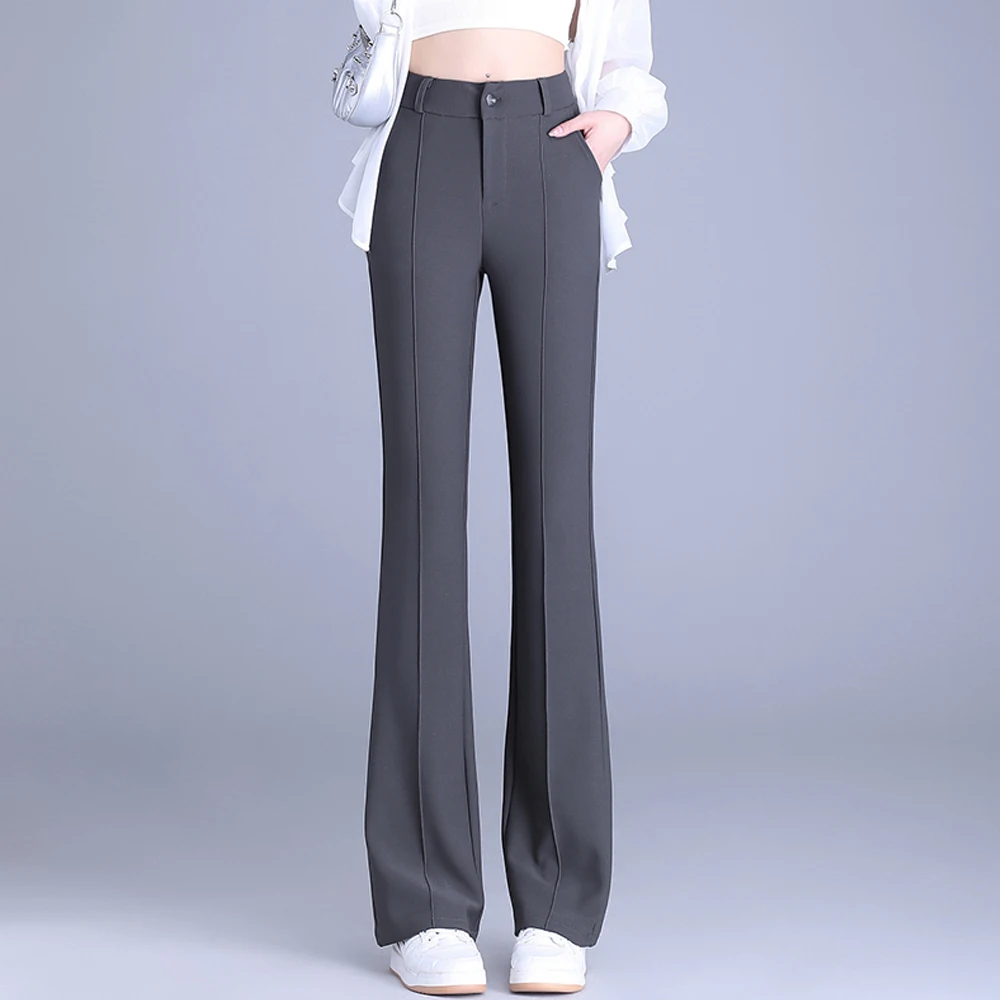 Korean Fashion High Elastic Waist Flare Pants Women Elegant Office Lady Suit Pants Femme Casual Draped Straight Trousers Womens