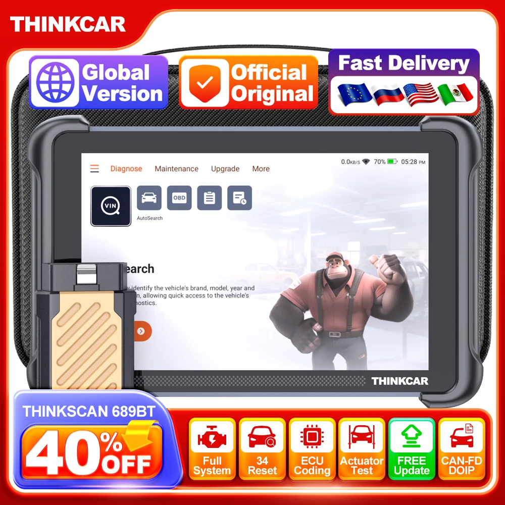 THINKSCAN 689BT Lifetime Free Auto Scanner Profession Full System 34 Reset ECU Coding Actuator Test OBD2 Car Diagnostics Tools