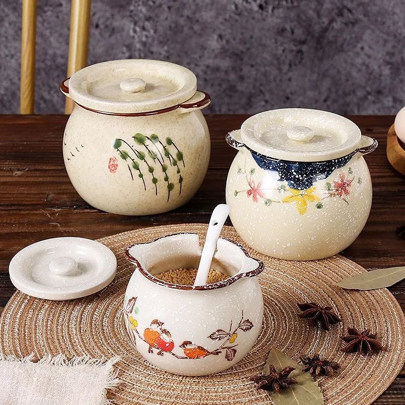 

Household Ceramic High-temperature Oil Tank Salt Pot Seasoning Pot Kitchen Chili Oil Seasoning Can Sugar Can Storage Containers