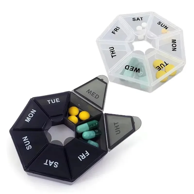 1/2/3PCS Weekly 7-Day Pill Organizer Portable Travel Pill Box Multifunctional Small Medicine Case Black