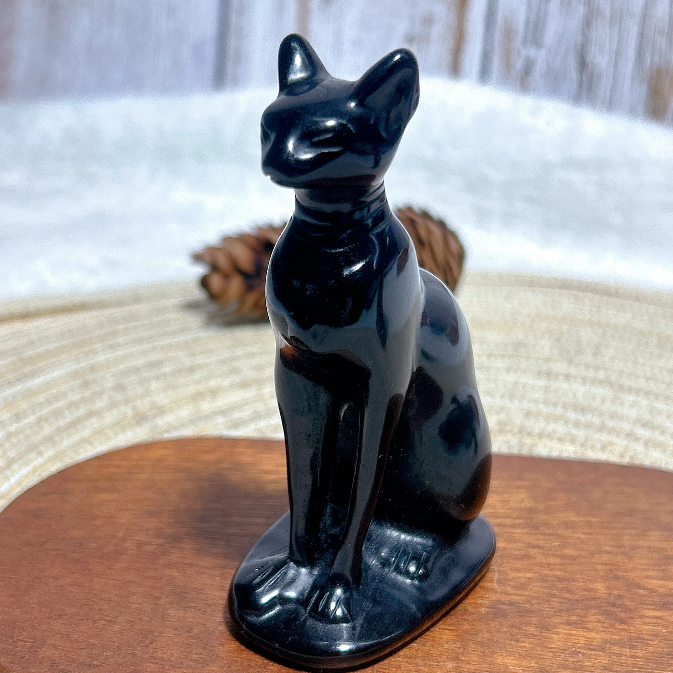 

Healing Natural Crystal Black Obsidian Egyptian Cat Carving Energy Gemstones Reiki Witchcraft Home Decorations Gift