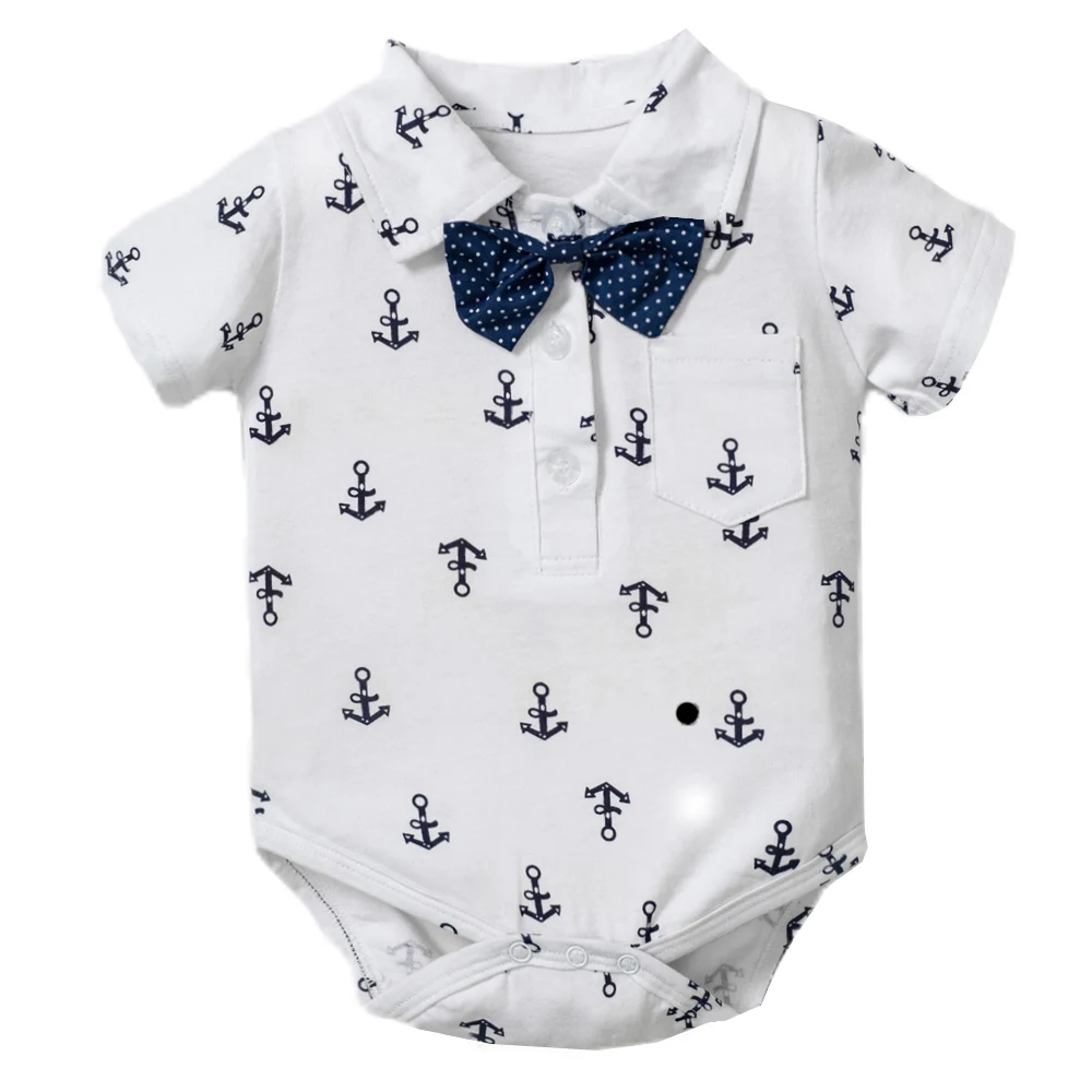 

Baby Rompers Suit 0 to 3 MonthNewborn Boy Clothes Cotton Anchor Printed Top + Strap Shorts 3-24M Butterfly Bow Tie Kids Outwear
