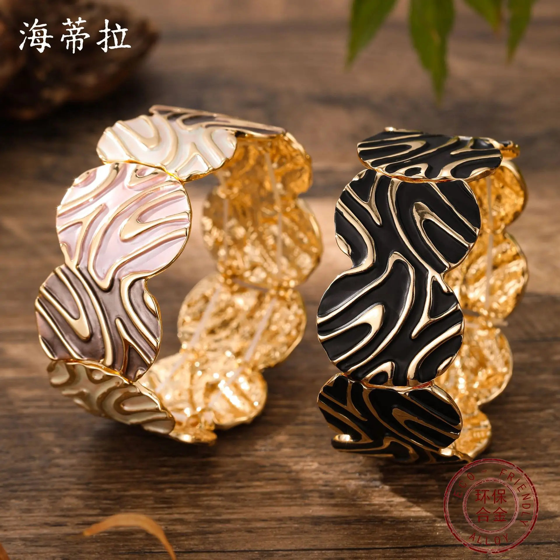 

DIY accessories enamel color round geometric line elastic bracelet women's exaggerated design oval line bracelet