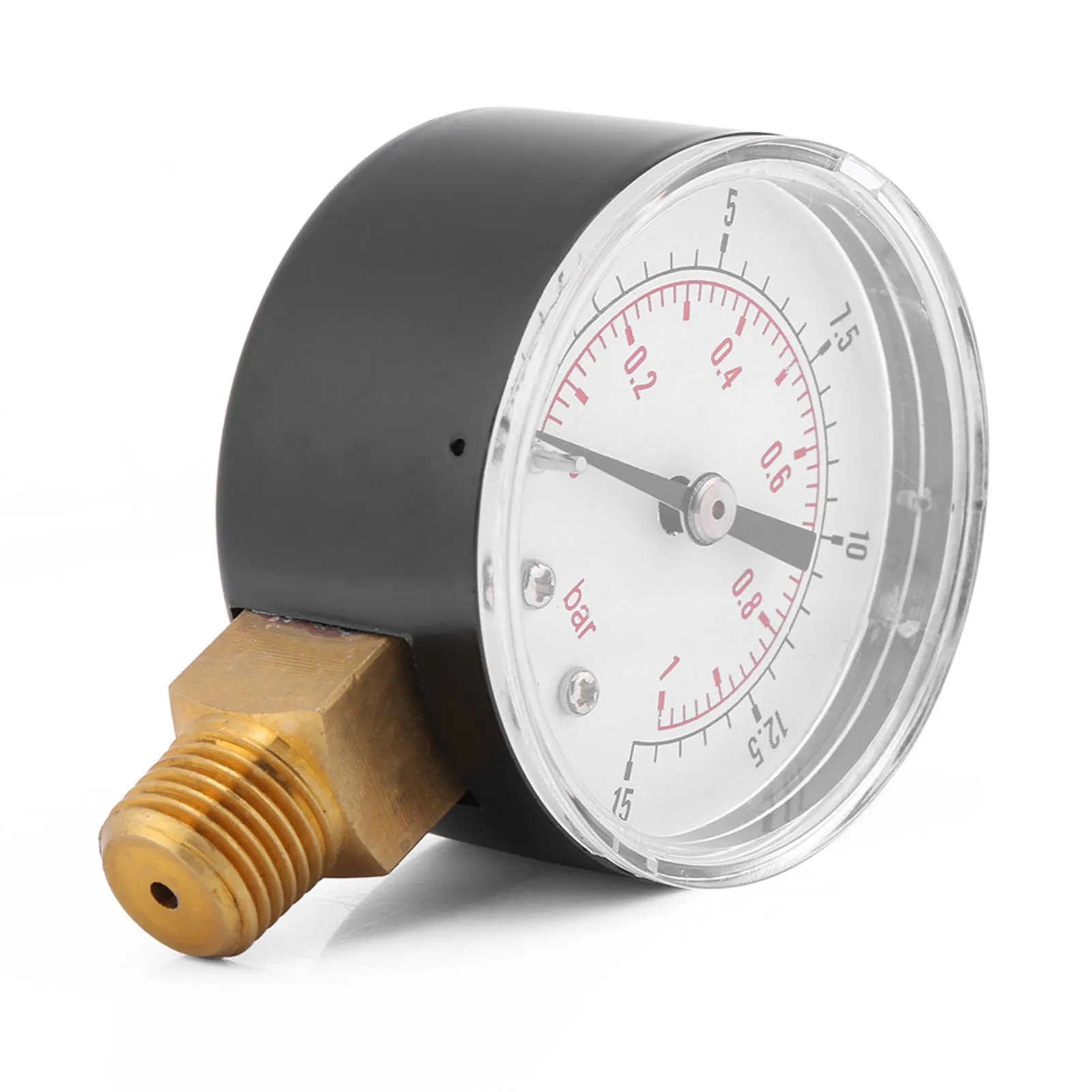 Kleine manometer voor lage druk, geschikt voor brandstof, lucht, olie of water, meetbereik 0-15 psi/0-1 bar, BSPT-aansluiting.