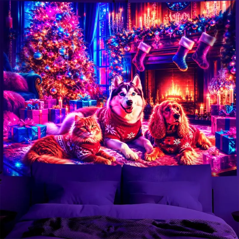 VIKAMA Christmas Snow Town Tapestry Bedroom Living Room Winter Warm Christmas Background Cloth Home Festival Wall Decor Tapestry