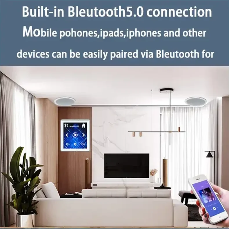 Mini Touch Screen 4*25W Stereo Music Panel PA SystemBluetooth Wall Amplifier Smart Home Audio Ceiling Speaker Wall Amplifier 