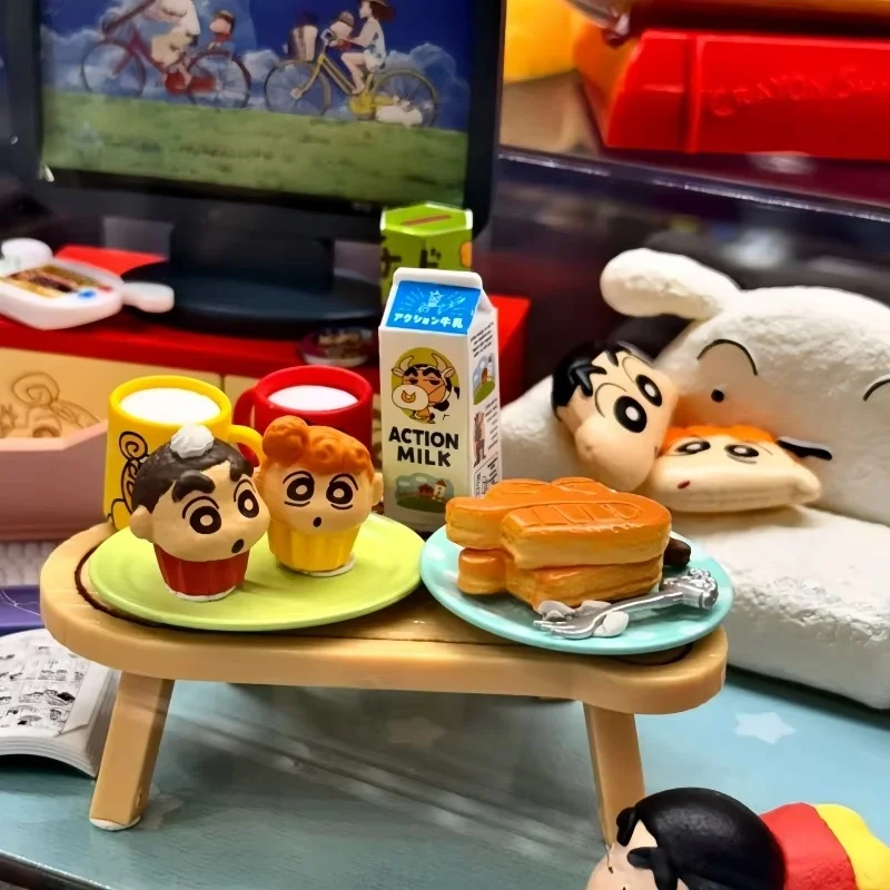 

Подлинный Re-Ment Crayon Shin Chan, шкаф для хранения комнаты, миниатюрная сцена для телевизора, модная игровая слепая коробка, украшение для рабочего стола, подарок на день рождения