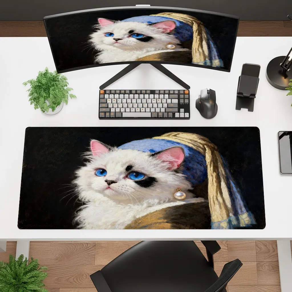 Brand Pearl Cat Mouse Pad Iron Art Desk Mat Non-slip Rubber Gaming Office Laptop Ultra HD Dynamic Art Pattern Multifunctional