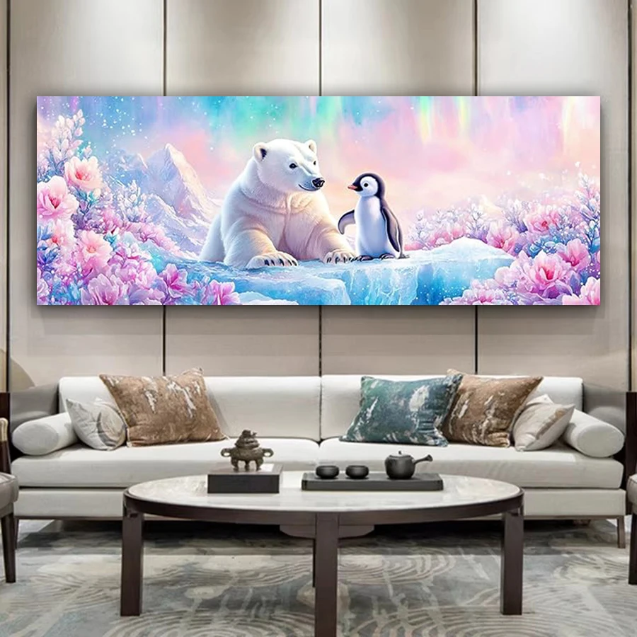 Polar White Bears and Penguins Extra Large Size Diy Diamond Art Painting Kits Animals Full Drill Mosaic Embroidery Picture