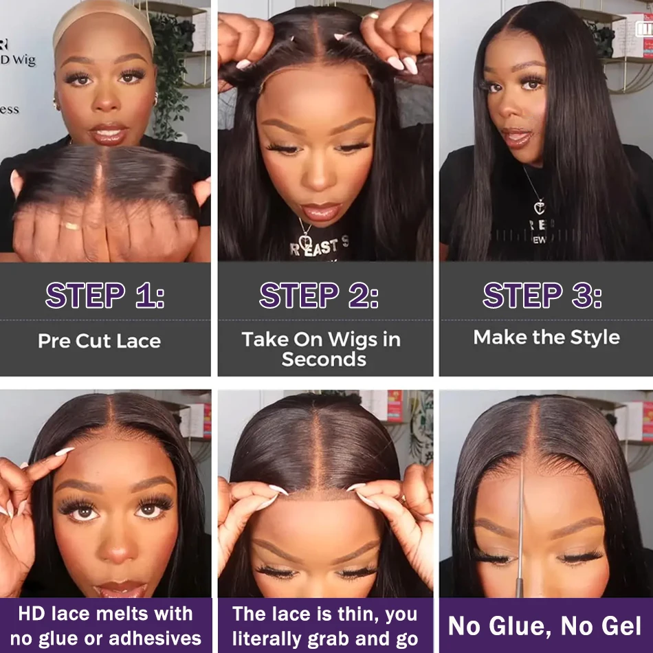 Glueless Straight Lace Frontal Wig 13x4 13x6 Lace Front Wigs Pre-Cut Lace Human Hair Wigs Ready To Wear 6x4 5x5 Lace Closure Wig